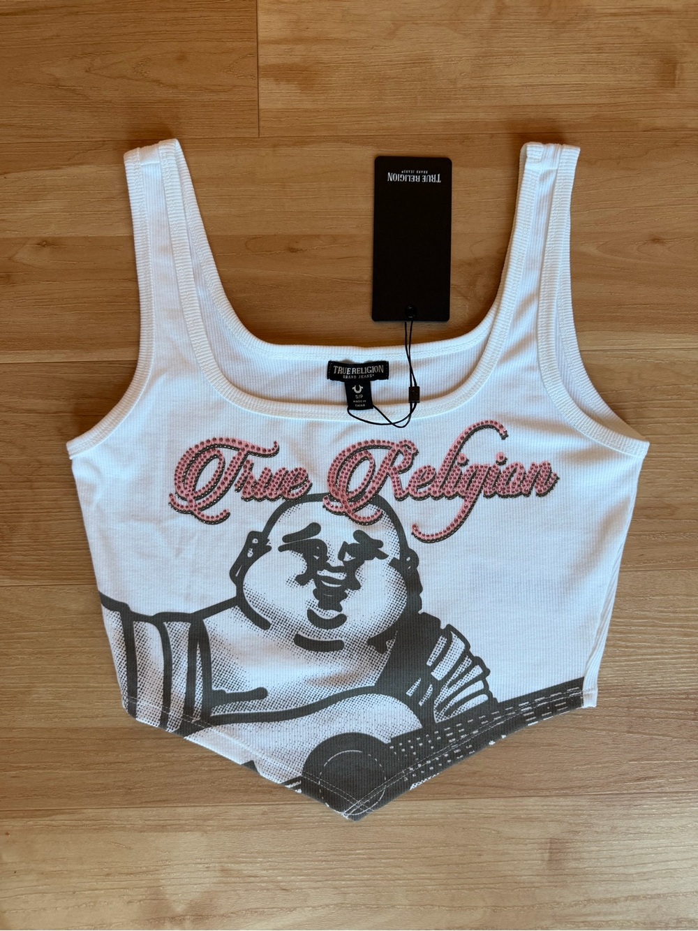 True Religion White Ribbed Crop Tank Top
